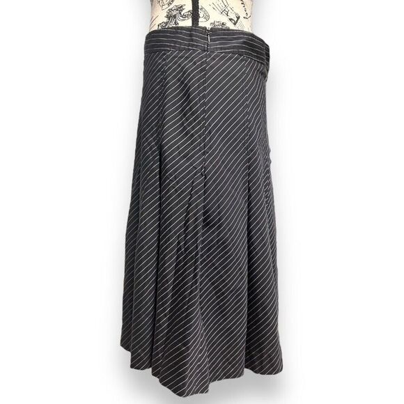 Theory 4 Black White Pinstripe Pleated A-Line Skirt Office Career Academia - Picture 5 of 8